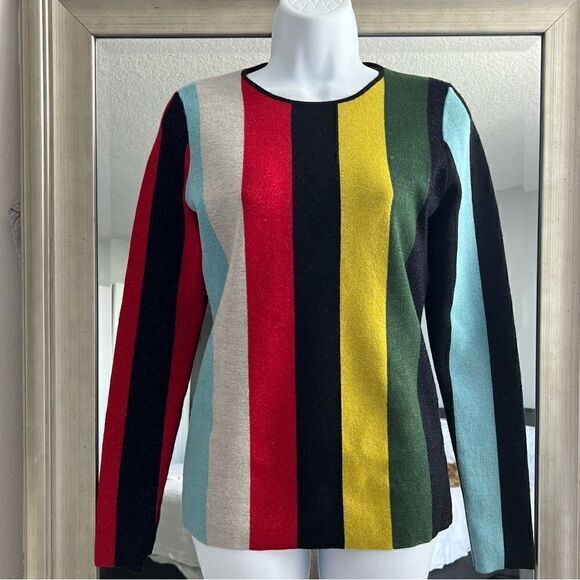 DIANE VON FURSTENBERG Rainbow Glitter Striped Color Block Striped Sweater Size S - Picture 1 of 8
